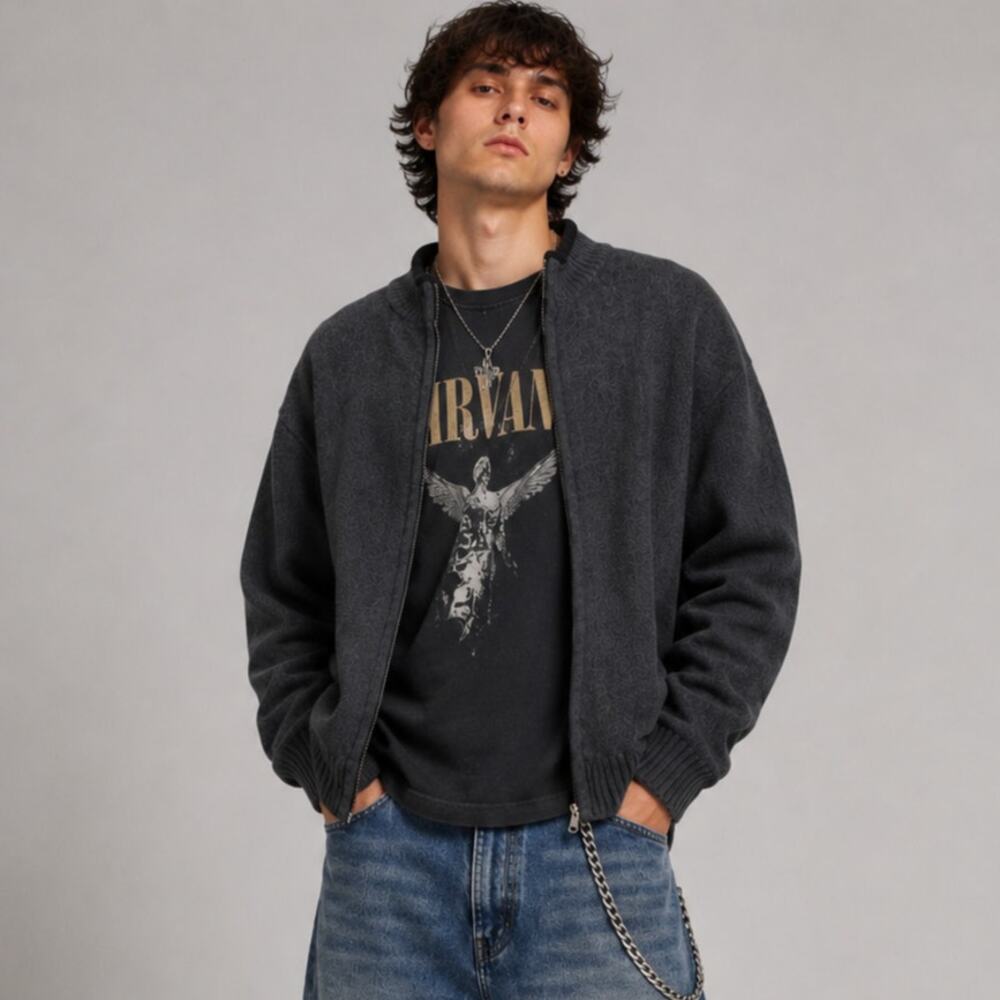 Pendleton Men's Shetland Wool Cardigan Sweater XXL Gray Zip Up Jacket Grunge